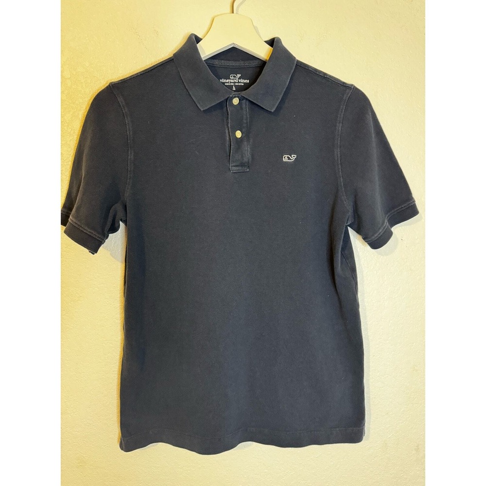 Vineyard Vines Mens Large Navy Blue Short Sleeve Cotton Pique Whale Polo Shirt